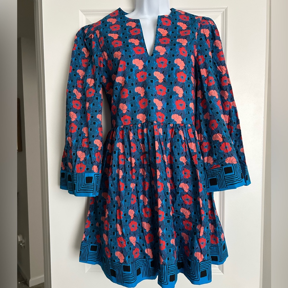 NEW Tuckernuck NYAP-12-D606-Blue and Red Izzy Dress Retro Floral Size Medium - Picture 4 of 6